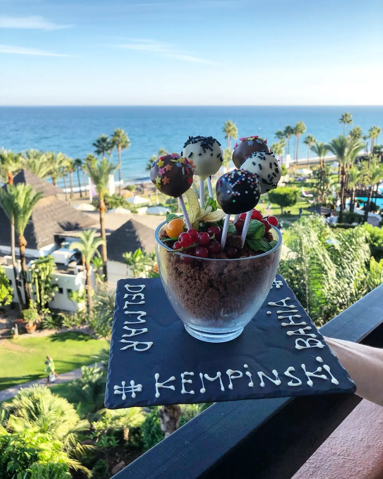 Welcome dessert overlooking the Mediterranean at Kempinski Hotel Bahía