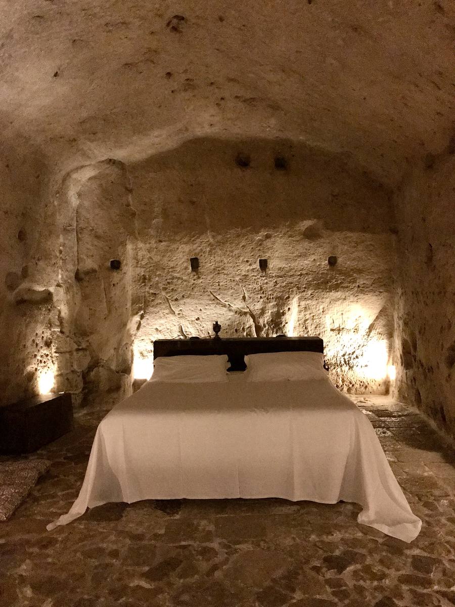 Stone cave bedroom in Matera